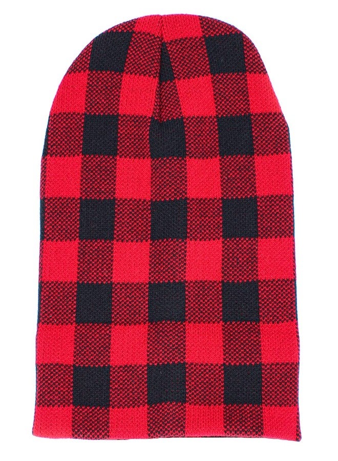 KBETHOS KBW-285 BLK-RED Classic Men's Women's Cuffed Folded Acrylic Knit Beanie Hat Buffalo Plaid Solid Unisex Cold (One Size, Black Red Buffalo Plaid) - Image 4